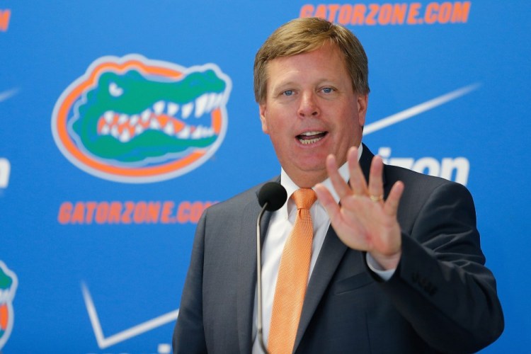 GAINESVILLE, FL - DECEMBER 06: Florida Gators head coach Jim McElwain speaks during an introductory press conference on December 6, 2014 in Gainesville, Florida. McElwain has left Colorado State and replaces ex-Florida coach Will Muschamp who was fired earlier this season. (Photo by Rob Foldy/Getty Images) 