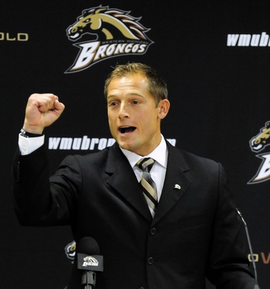 P.J. Fleck speaks to the crowd gathered in the 'W' Club after Western Michigan University Athletic Director Kathy Beauregard made the announcement of Fleck as the new Head Football Coach replacing Bill Cubit. Date Shot 12-18-2012 (Matt Gade | MLive.com)