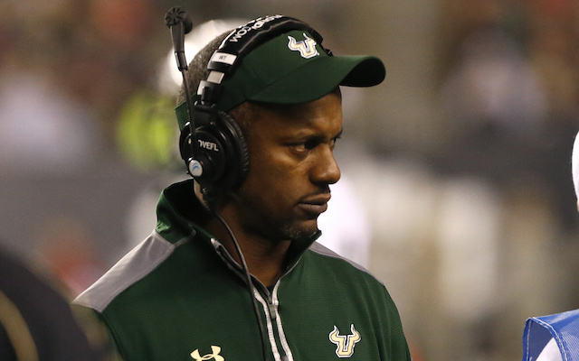 Oct 24, 2014; Cincinnati, OH, USA; South Florida Bulls head coach Willie Taggart looks on from the sidelines in the first half against the Cincinnati Bearcats at Paul Brown Stadium. Mandatory Credit: Aaron Doster-USA TODAY Sports